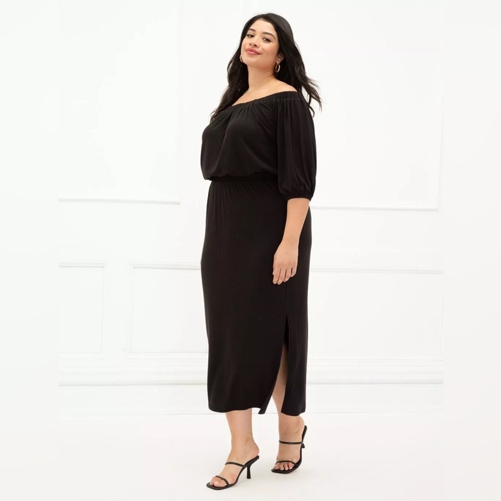 NWT ELOQUII Elements Off The Shoulder Bubble Top In Black Size 18/20